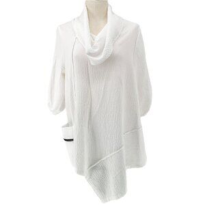 Moonlight Top Womens Oversized M Asymmetric Cowl Neck Breezy White Zip Pocket